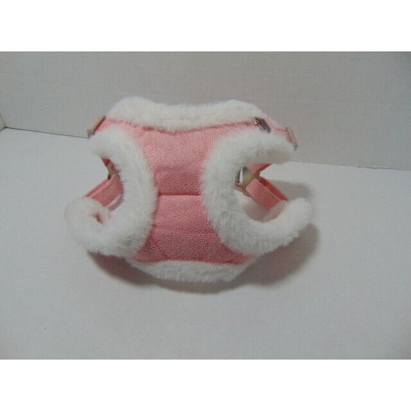 Pink and White Faux Leather & Fur Padded Dog Harness, Winter Dog Harness Small - Picture 3 of 9